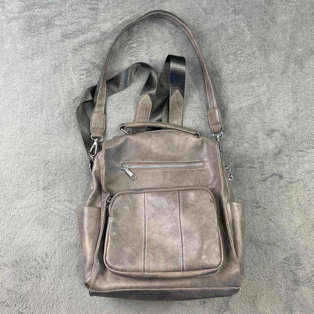 Modern Chic Handbag‎ Gray Faux Vegan Leather Brielle Convertible Backpack Purse